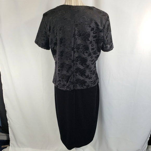 Kathie Lee 2 Piece Look Black Floral Flocked Top Short Sleeve Dress Size Large - Picture 6 of 9